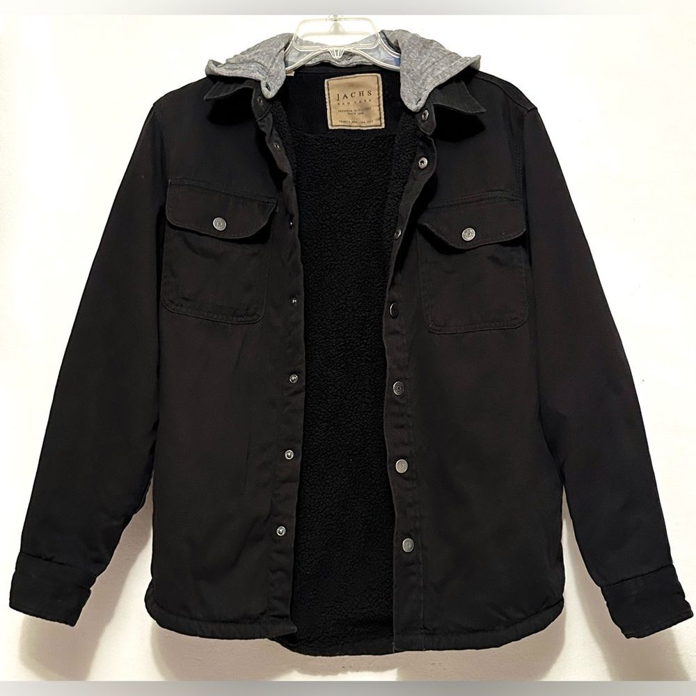 Men's Jachs New York Black Sherpa Lined Jacket Coat 
Detachable Grey Hood S